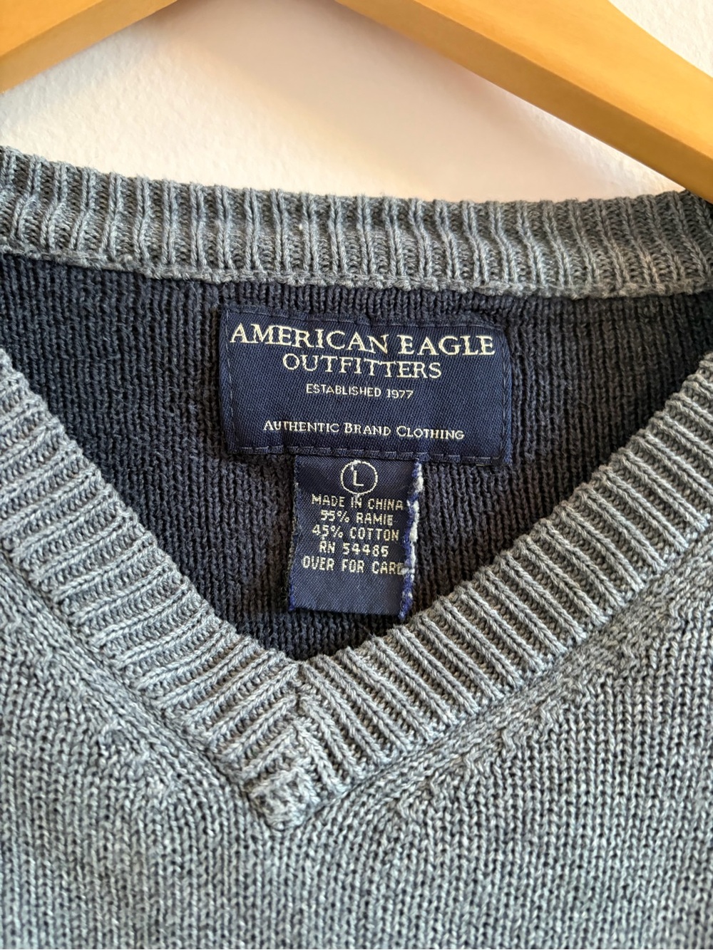 American Eagle Outfitters Men's Steel Blue V-Neck Sweater
